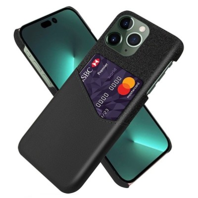 „KSQ“ Shell Apple iPhone 14 Pro juodas odinis dėklas - nugarėlė su kišenėle kortelėms | Priedai.lt