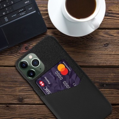 „KSQ“ Shell Apple iPhone 14 Pro juodas odinis dėklas - nugarėlė su kišenėle kortelėms | Priedai.lt