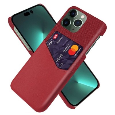 „KSQ“ Shell Apple iPhone 14 Pro raudonas odinis dėklas - nugarėlė su kišenėle kortelėms | Priedai.lt