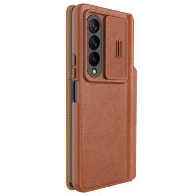 Prabangus „Nillkin“ Qin Pro serijos rudas odinis atverčiamas Samsung Galaxy Z Fold4 5G (F936B) dėklas | Priedai.lt