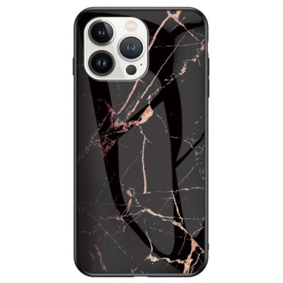 Apple iPhone 14 Pro „Marble“ kieto silikono TPU juodas / auksinis dėklas - nugarėlė | Priedai.lt