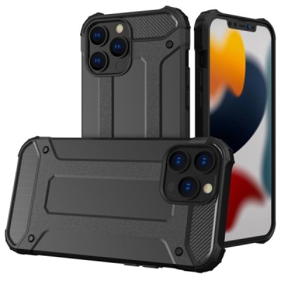 Sustiprintos apsaugos Apple iPhone 14 Pro Max juodas kieto silikono (TPU) ir plastiko dėklas | Priedai.lt