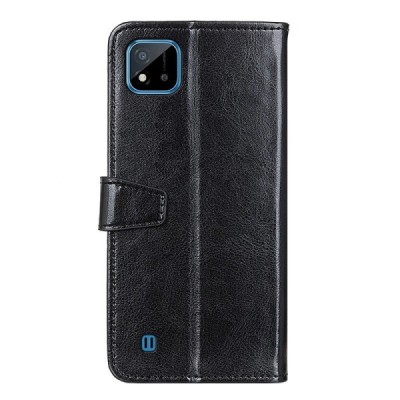 Realme C20 (C11 2021) atverčiamas juodas odinis dėklas - piniginė | Priedai.lt