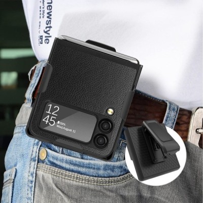 Samsung Galaxy Z Flip3 (F711) Rotary Belt Clip plastikinis juodas dėklas su laikikliu | Priedai.lt