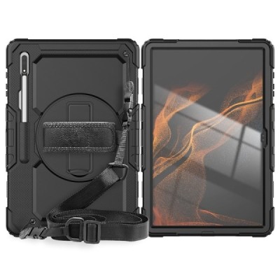 Samsung Galaxy Tab S8 Ultra 14.6" (X900, X906) sustiprintos apsaugos (360°) juodas dėklas - nugarėlė | Priedai.lt