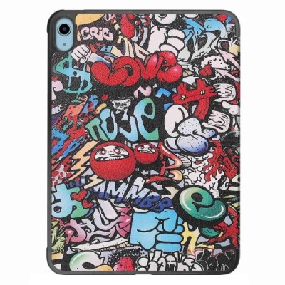 Apple iPad 10.9" (2022) atverčiamas spalvotas „Street Art“ dėklas - knygutė | Priedai.lt