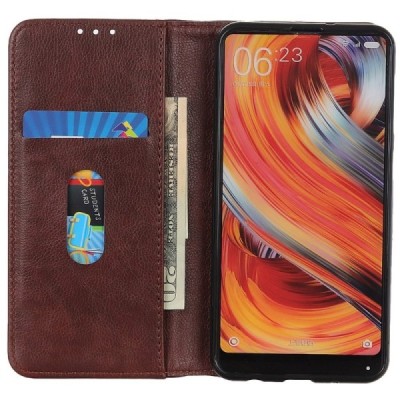 Huawei Nova Y70 rudas odinis atverčiamas dėklas - knygutė su magnetu | Priedai.lt
