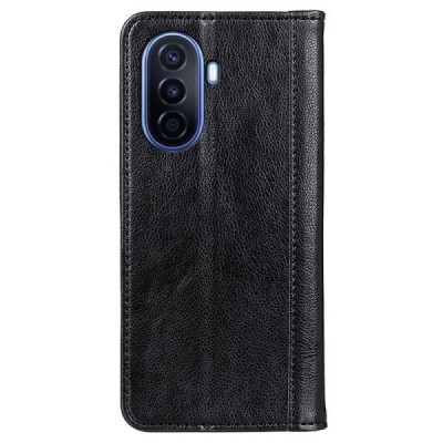 Huawei Nova Y70 juodas odinis atverčiamas dėklas - knygutė su magnetu | Priedai.lt