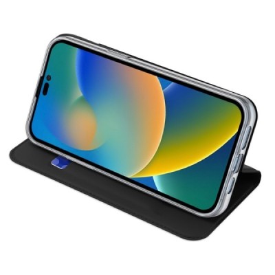 „Dux Ducis“ Skin serijos Apple iPhone 14 Pro juodas odinis atverčiamas dėklas | Priedai.lt