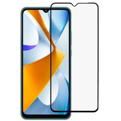 Xiaomi Poco C40 „Rurihai“ 9H Tempered Glass sustiprintos apsaugos juodas pilnai dengiantis apsauginis ekrano stiklas 2.5D | Prie