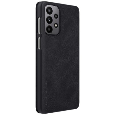 Prabangus „Nillkin“ Qin serijos juodas odinis atverčiamas Samsung Galaxy A23 5G (SM-A236B, SM-A235F) dėklas | Priedai.lt