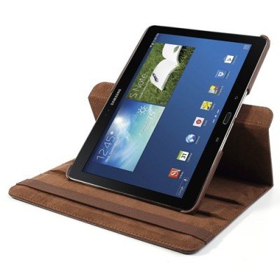 Atverčiamas rudas odinis Samsung Galaxy Note 10.1 2014 P600 (P605) dėklas (dėkliukas), sukiojamas 360° / Priedai.lt
