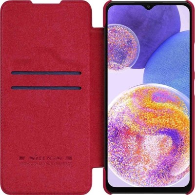 Prabangus „Nillkin“ Qin serijos raudonas odinis atverčiamas Samsung Galaxy A23 5G (SM-A236B, SM-A235F) dėklas | Priedai.lt