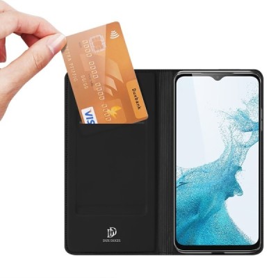 „Dux Ducis“ Skin serijos Samsung Galaxy A23 5G (SM-A236B, SM-A235F) juodas odinis atverčiamas dėklas | Priedai.lt