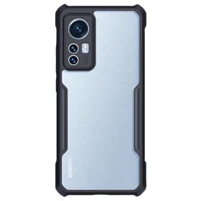 Xiaomi 12T „XUNDD“ skaidrus juodos spalvos apvadais kieto silikono TPU akrilo dėklas - nugarėlė | Priedai.lt