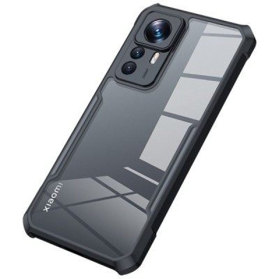 Xiaomi 12T Pro „XUNDD“ skaidrus juodos spalvos apvadais kieto silikono TPU akrilo dėklas - nugarėlė | Priedai.lt