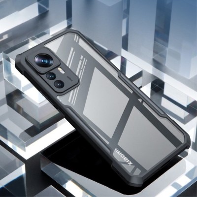 Xiaomi 12T Pro „XUNDD“ skaidrus juodos spalvos apvadais kieto silikono TPU akrilo dėklas - nugarėlė | Priedai.lt