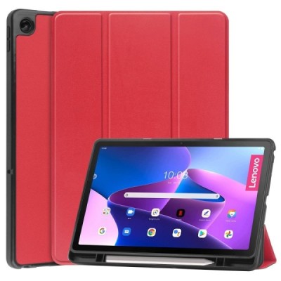Lenovo Tab M10 Plus 10.6" Gen 3 atverčiamas raudonas odinis dėklas - knygutė su vieta liestukui | Priedai.lt