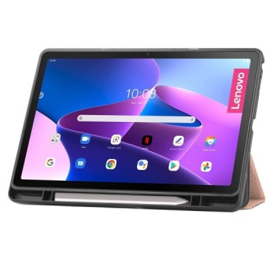 Lenovo Tab M10 Plus 10.6" Gen 3 atverčiamas auksinis odinis dėklas - knygutė su vieta liestukui | Priedai.lt
