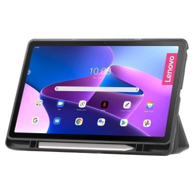 Lenovo Tab M10 Plus 10.6" Gen 3 atverčiamas pilkas odinis dėklas - knygutė su vieta liestukui | Priedai.lt
