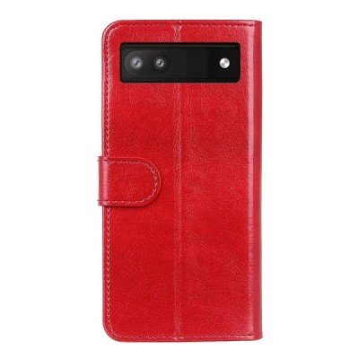 Google Pixel 6A atverčiamas raudonas odinis dėklas - piniginė | Priedai.lt