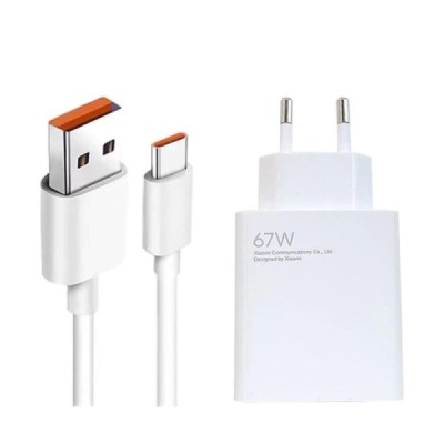 „Xiaomi“ Fast Charger MDY-12-EH kelioninis (sieninis, buitinis) įkroviklis (67W) - baltas + Type-C USB laidas | Priedai.lt