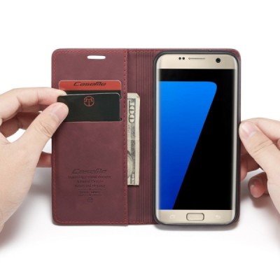 Samsung Galaxy S7 Edge (G935) CaseMe Retro solidus atverčiamas bordo odinis dėklas - knygutė | Priedai.lt