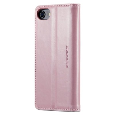 Apple iPhone 7 (iPhone 8) „CaseMe“ Leather solidus atverčiamas rožinis odinis dėklas - knygutė | Priedai.lt