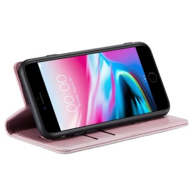 Apple iPhone 7 (iPhone 8) „CaseMe“ Leather solidus atverčiamas rožinis odinis dėklas - knygutė | Priedai.lt