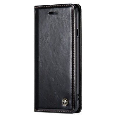 Apple iPhone 7 (iPhone 8) „CaseMe“ Leather solidus atverčiamas juodas odinis dėklas - knygutė | Priedai.lt