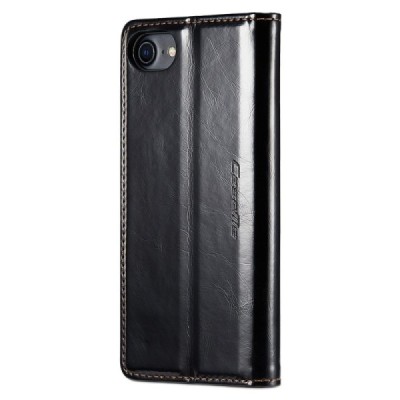 Apple iPhone 7 (iPhone 8) „CaseMe“ Leather solidus atverčiamas juodas odinis dėklas - knygutė | Priedai.lt