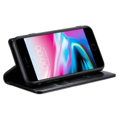 Apple iPhone 7 (iPhone 8) „CaseMe“ Leather solidus atverčiamas juodas odinis dėklas - knygutė | Priedai.lt