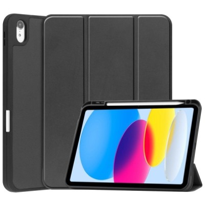 Apple iPad 10.9" 2022 (A2757, A2777) flip black leather case - book with stylus slot | Priedai.lt