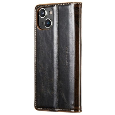 Apple iPhone 13 „CaseMe“ Leather solidus atverčiamas rudas odinis dėklas - knygutė | Priedai.lt