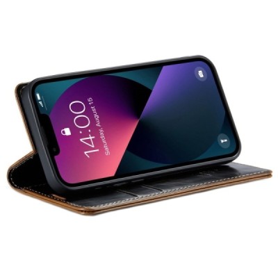 Apple iPhone 13 „CaseMe“ Leather solidus atverčiamas rudas odinis dėklas - knygutė | Priedai.lt