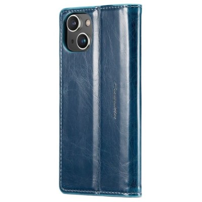 Apple iPhone 13 „CaseMe“ Leather solidus atverčiamas mėlynas odinis dėklas - knygutė | Priedai.lt
