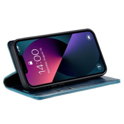 Apple iPhone 13 „CaseMe“ Leather solidus atverčiamas mėlynas odinis dėklas - knygutė | Priedai.lt
