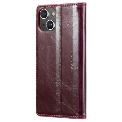 Apple iPhone 13 „CaseMe“ Leather solidus atverčiamas bordo odinis dėklas - knygutė | Priedai.lt