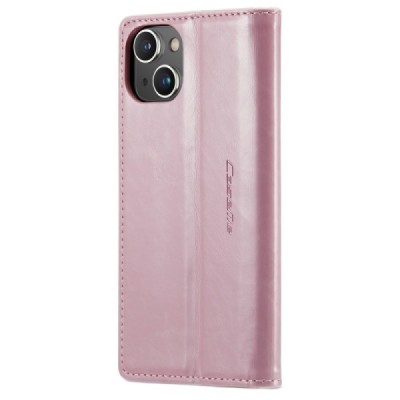 Apple iPhone 13 „CaseMe“ Leather solidus atverčiamas rožinis odinis dėklas - knygutė | Priedai.lt