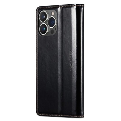 Apple iPhone 13 Pro „CaseMe“ Leather solidus atverčiamas juodas odinis dėklas - knygutė | Priedai.lt
