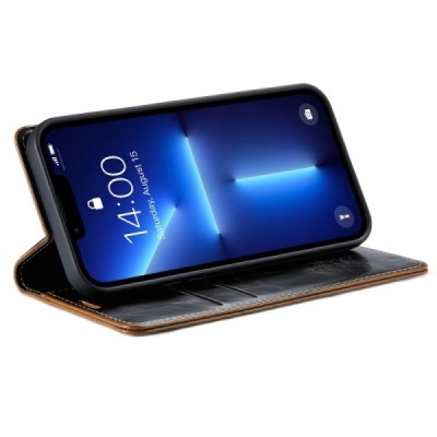Apple iPhone 13 Pro Max „CaseMe“ Leather solidus atverčiamas rudas odinis dėklas - knygutė | Priedai.lt
