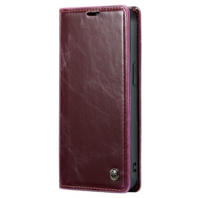 Apple iPhone 13 Pro Max „CaseMe“ Leather solidus atverčiamas bordo odinis dėklas - knygutė | Priedai.lt