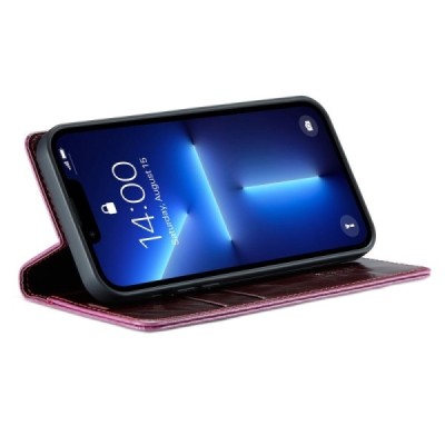 Apple iPhone 13 Pro Max „CaseMe“ Leather solidus atverčiamas bordo odinis dėklas - knygutė | Priedai.lt