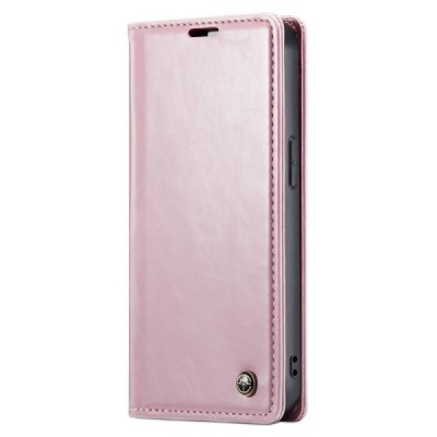 Apple iPhone 13 Pro Max „CaseMe“ Leather solidus atverčiamas rožinis odinis dėklas - knygutė | Priedai.lt