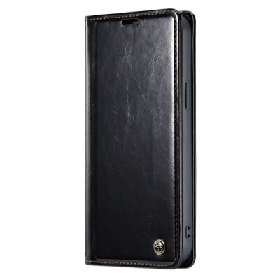 Apple iPhone 14 „CaseMe“ Leather solidus atverčiamas juodas odinis dėklas - knygutė | Priedai.lt