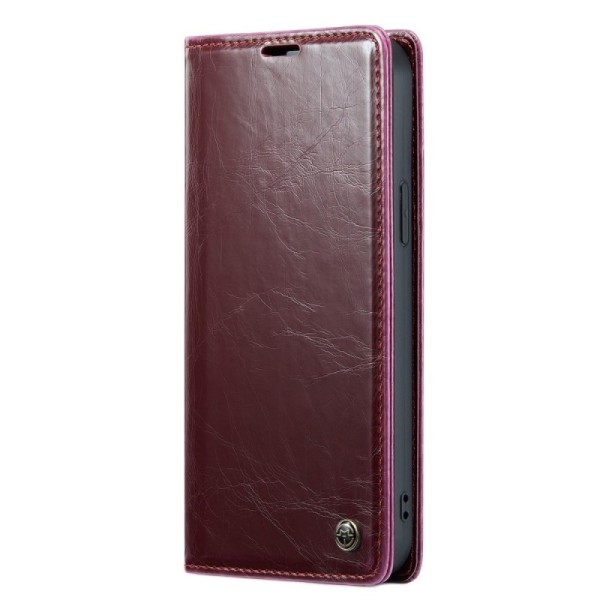 „CaseMe“ Leather solidus atverčiamas dėklas - bordo (iPhone 14)
