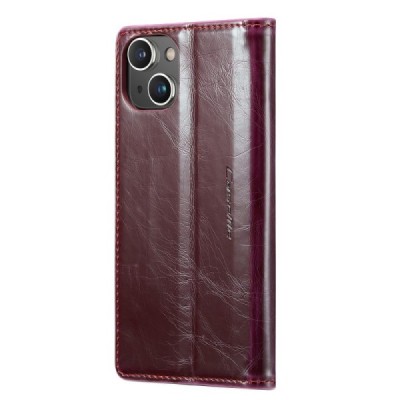 Apple iPhone 14 „CaseMe“ Leather solidus atverčiamas bordo odinis dėklas - knygutė | Priedai.lt