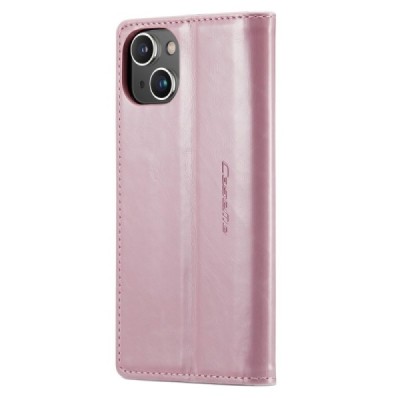 Apple iPhone 14 „CaseMe“ Leather solidus atverčiamas rožinis odinis dėklas - knygutė | Priedai.lt