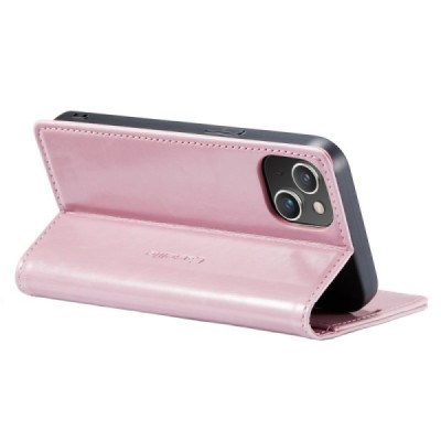 Apple iPhone 14 „CaseMe“ Leather solidus atverčiamas rožinis odinis dėklas - knygutė | Priedai.lt