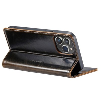 Apple iPhone 14 Pro „CaseMe“ Leather solidus atverčiamas rudas odinis dėklas - knygutė | Priedai.lt